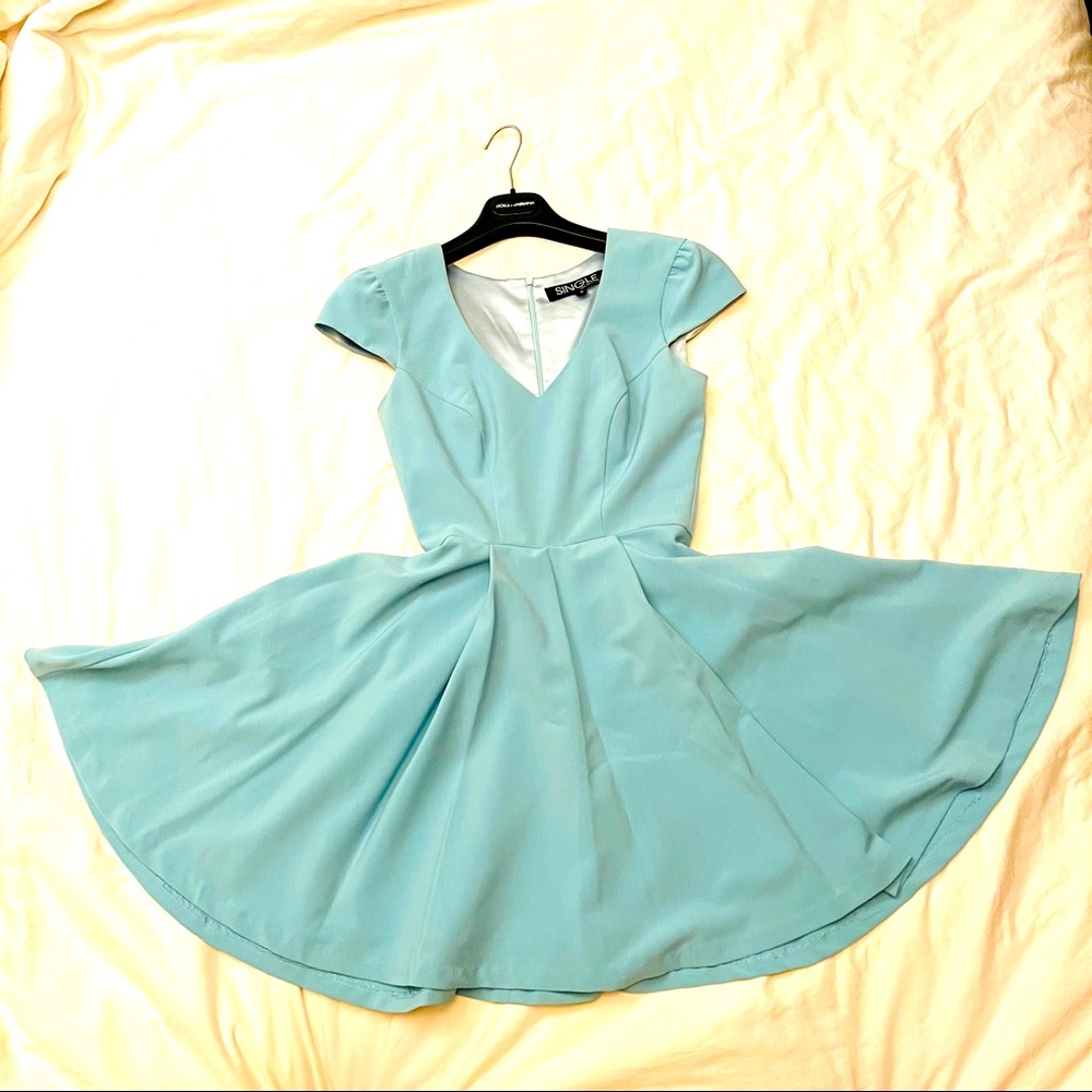 Baby blue color flare short dress
